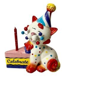 Lacombe WhimsiClay Celebrate Birthday Candle Holding Cat Figurine
